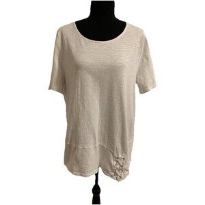 Chicos Size 2 Womens Large L Top White Grommet Hem Asymmetrical Knit Tunic